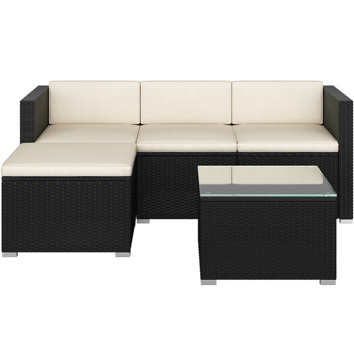 Yaheetech Salon de Jardin en Polyrotin avec 3 Canapé Modulables 1 Table Basse en Verre Trempé 1 Ottomane Noir/Beige Yaheetech Salon de Jardin en Polyrotin avec 3 Canapé Modulables 1 Table Basse en Verre Trempé 1 Ottomane Noir/Beige