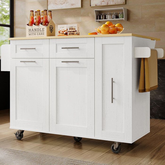 Ilot Central de cuisine moderne Desserte de Cuisine Armoire de cuisine chariot de service avec étagères à snacks Blanc
