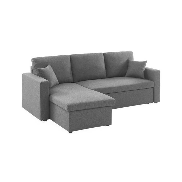 Canapé dangle SMILE convertible réversible compact 3 places en tissu gris foncé. L 213.5 x P 136.5 x H 83cm. avec coffre de