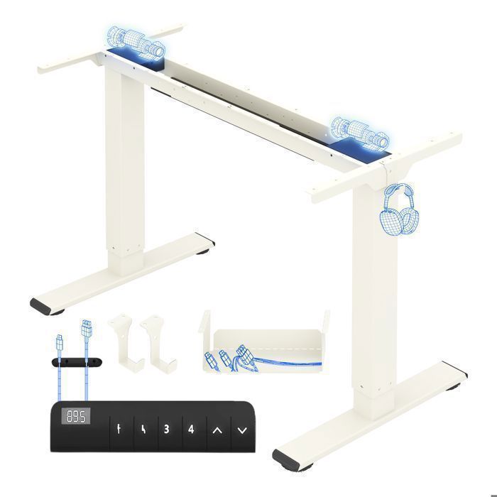 FlexiSpot Cadre de bureau réglable en hauteur pieds de table électriques avec 2 moteurs et affichage LED E1 Pro mousse blanche