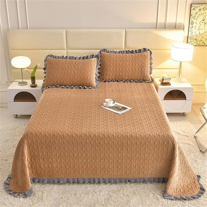 Couvre Lit Couleur Unie Velours King Size Dessus Lit Réversible Patchwork Douceur Couvre Lit Matelassé pour 90x200cm#C JETEE DE LIT