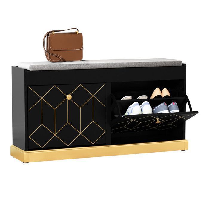 Banc à chaussures - HOLTICO - Meuble à chaussures avec assise style français moderne - 100 x 495 x 272 cm - Noir