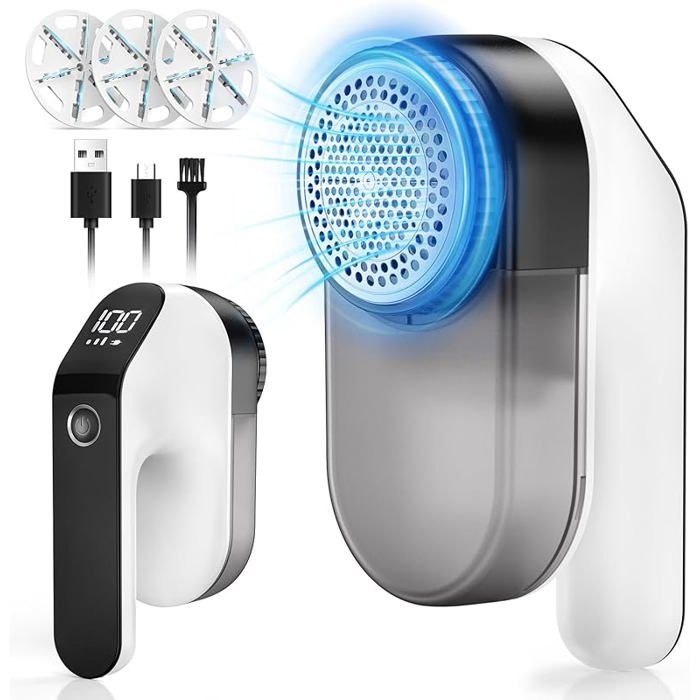 Rasoir Anti-Bouloche USB Rechargeable Puissant 8W - 3 Lames De Rechange, Parfait Pour Vêtements, Pulls, Couvertures Et Meubles