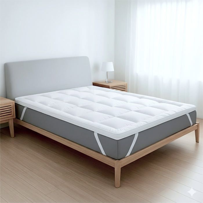Surmatelas rembourré effet hôtel - THE WHITE STONE - 160 x 200 cm - 800 g/m² ouate - Housse microfibre respirante - Ép. 10 cm