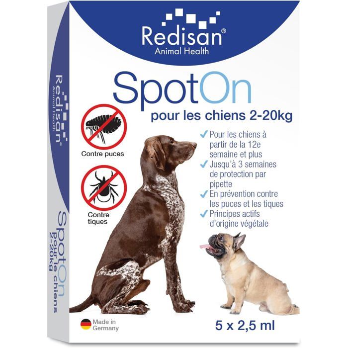 Spot On pour Chien – Antipuces et Antitiques Naturel – Protection jusqu’à 15 Semaines – 5 Pipettes
