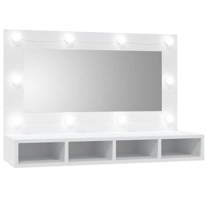 Armoire à miroir avec LED - JILL - 90x31 5x62 cm - Blanc - Bois dingénierie - Éclairage LED - 4 étagères ouvertes