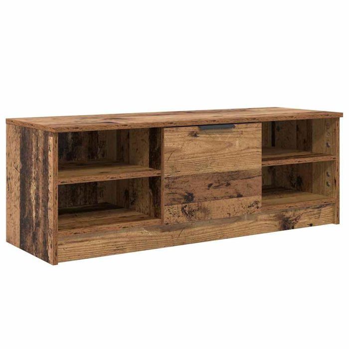 Meuble TV en bois dingénierie - vidaXL - Bois ancien - 102x35x36 5 cm - 1 porte à charnières - 2 étagères