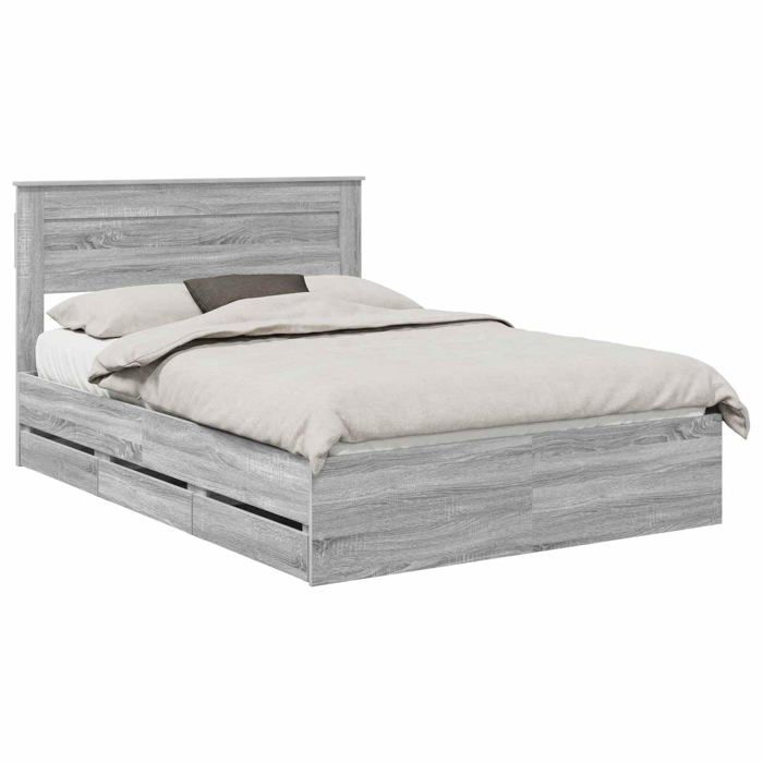 Cadre de lit en bois dingénierie - vidaXL - Gris Sonoma - 160x200 cm - 203x163x100 cm - 6 tiroirs - Poids 37 25 kg