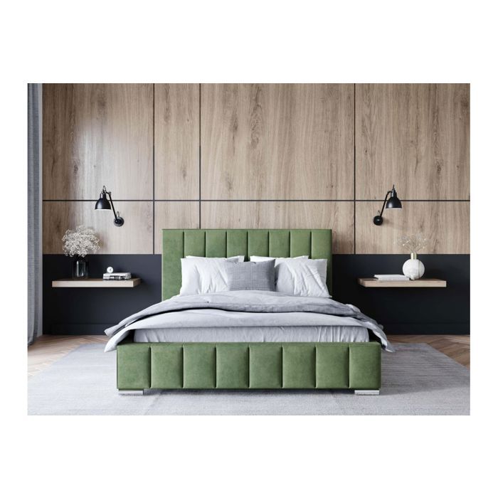 Cadre de lit avec coffre ELIA en velours - Vert - Dimensions du couchage : 140 x 200 cm