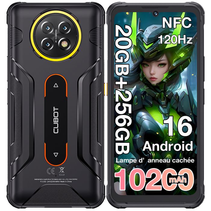 CUBOT Kingkong Ace 5 Smartphone Robuste 20Go + 256Go 10200mAh/33W 48MP Caméra 6745 120Hz Écran Telephone Incassable NFC GPS Noir