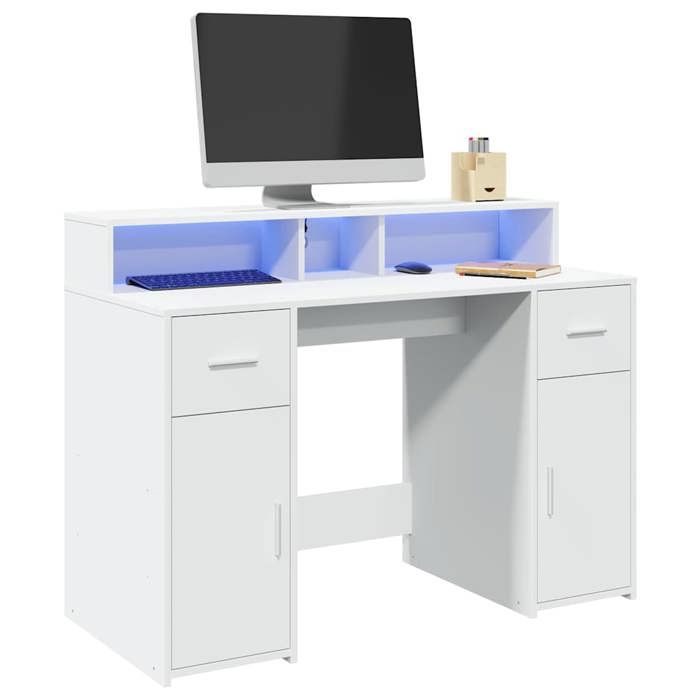 NEW 2026 LED Bureau décriture - Table 1 personne - moderne - blanc 120x55x91 cm bois dingénierie L1656