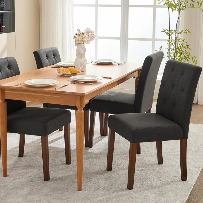Lot de 4 Chaises de Salle à Manger Haut Dossier Assise Rembourrées -Pieds en Bois Chêne confortable-NOIR