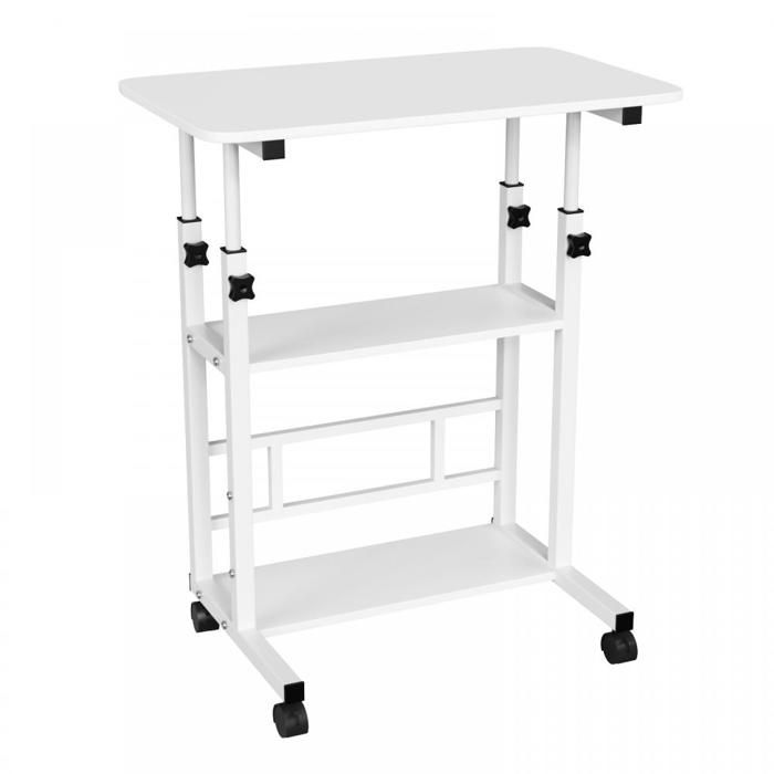 KEDIA Table de Chevet Réglable en Hauteur avec Roulettes Blanc 60*40*90cm Robuste et Durable Facile à Nettoyer Sûr et Stable