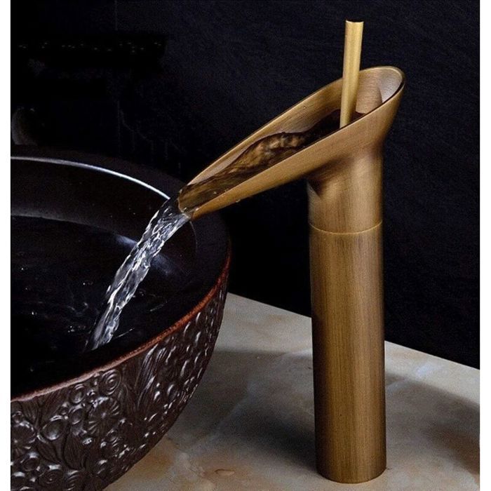 Robinet de lavabo mitigeur cascade - PZCC - PZCC - Laiton chromé - Sortie cascade - Économie deau 30%