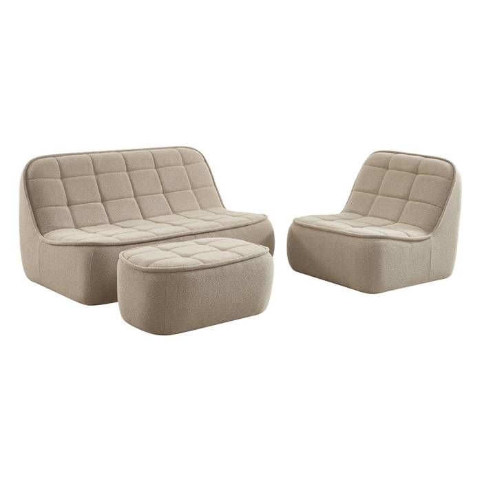 Canapé compressé modulable bouclette texturée 3 places avec repose pied beige - Boni