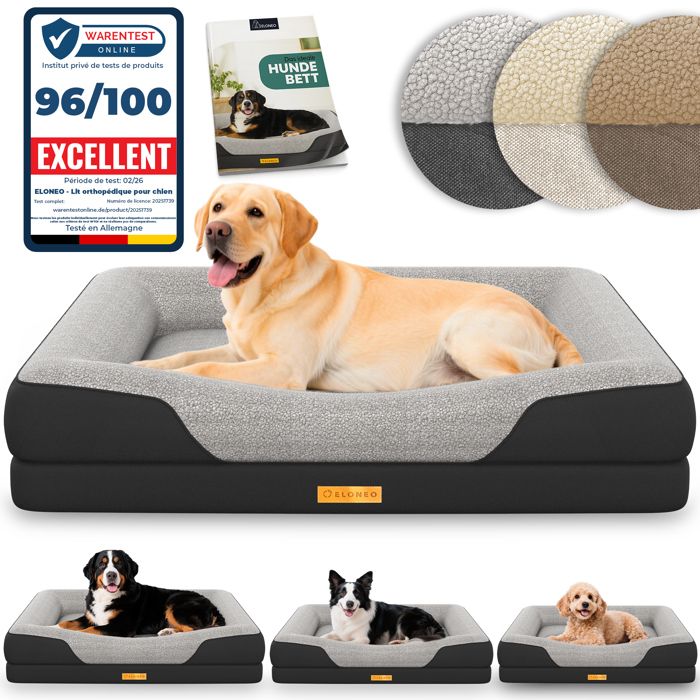ELONEO lit orthopédique pour chien noir taille L couchage confortable avec mousse mémoire coussin lavable