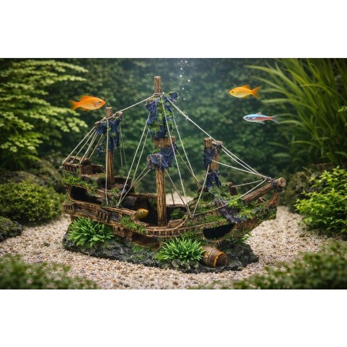 Décoration aquarium grande épave de navire cachettes poissons 31 cm