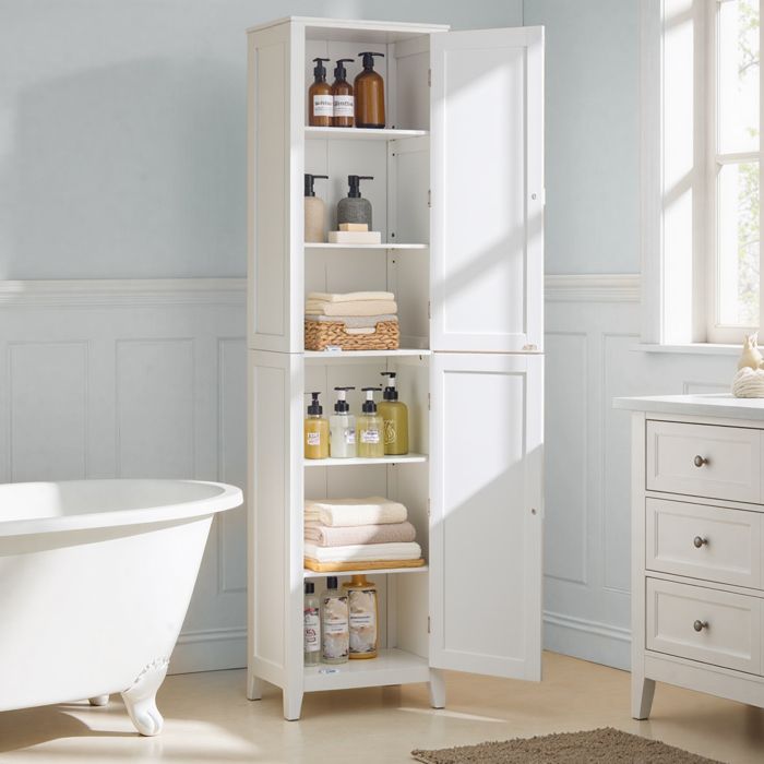 Meuble bas de Salle de Bain avec Miroir Pleine Longueur avec Étagères Réglables 30 x 40 x 160 cm Blanc