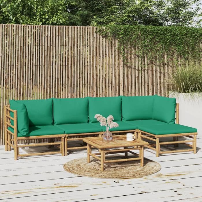 VIDAXL Salon bas de jardin (6 pcs) - ANTI-UV - + coussins - vert bambou 55x65x30 cm M1666