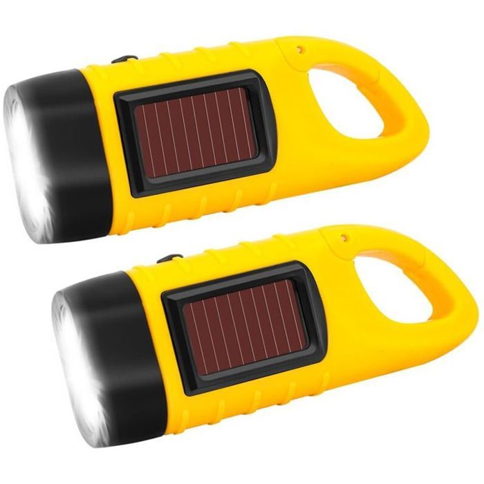 Lot de 2 Lampe de poche à manivelleSolaire Torche LED SolaireManivelle Flashlight Rechargeables Les Activité en Plein Air Lampe d