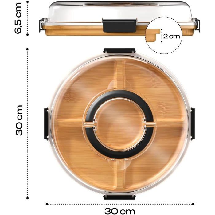 Plateau à Fromage en Bambou avec Couvercle – Planche de Service Portable pour Snacks & Tapas   30 x 30 x 65 cm