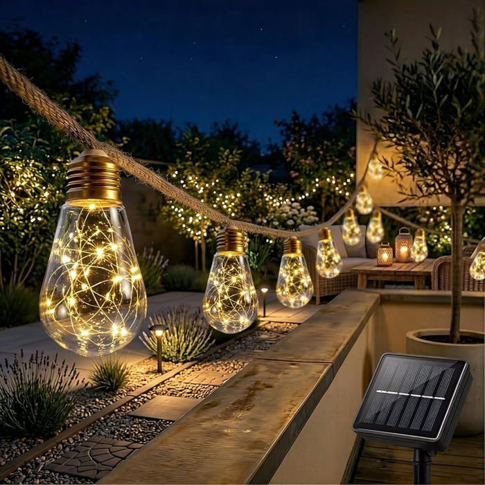 Guirlandes guinguette solaires 16x8m  IP65 étanche 8 modes déclairage