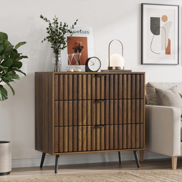 Buffet Moderne Meuble de Rangement 3 Tiroirs armoire de rangement en bois convient pour salon chambre couleur bois de noyer