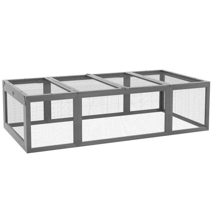 Clapier extérieur lapin cobaye 180x90x48 cm en bois de sapin et grillage métallique toit ouvrable gris TYNQER