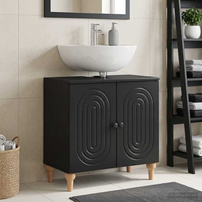 Magnifique Meuble sous Lavabo de Salle de Bain ALKMAAR Noir - Résistance à lhumidité &2825
