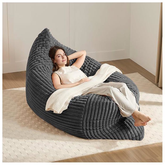 Zitty Pouf géant convertible lit 3-en-1 180x125cm velours côtelé gris foncé