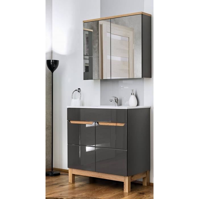 bali - ensemble meuble vasque + miroir - gris - 80 cm - bali gray