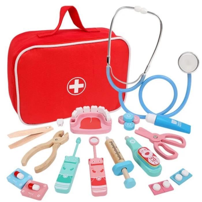 Doctor Toys for Kids Set Children Wooden Pretend Play Kit Games for Girls Boys Red Medical Dentist Medicine B Cdiscount Jeux Jouets