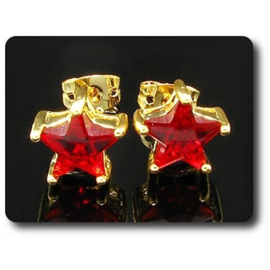 Boucles d'oreille Or 14K Jaune et Rubis Fleur 2.86grs