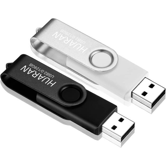 Lot de 2 Clé USB 128 Go USB 2.0 Flash Drive Clef USB 128go Stockage  Pivotantes U Disque Mémoire Stick (Couleur Mixte:Noir Argen[103]