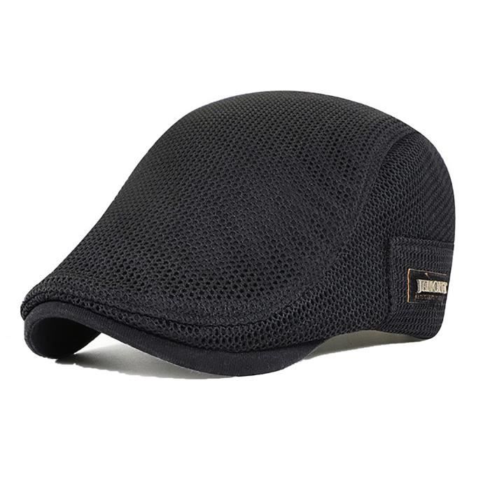 Béret casquette homme, chapeau plat visière ajustable , coton mi saison - NOIR