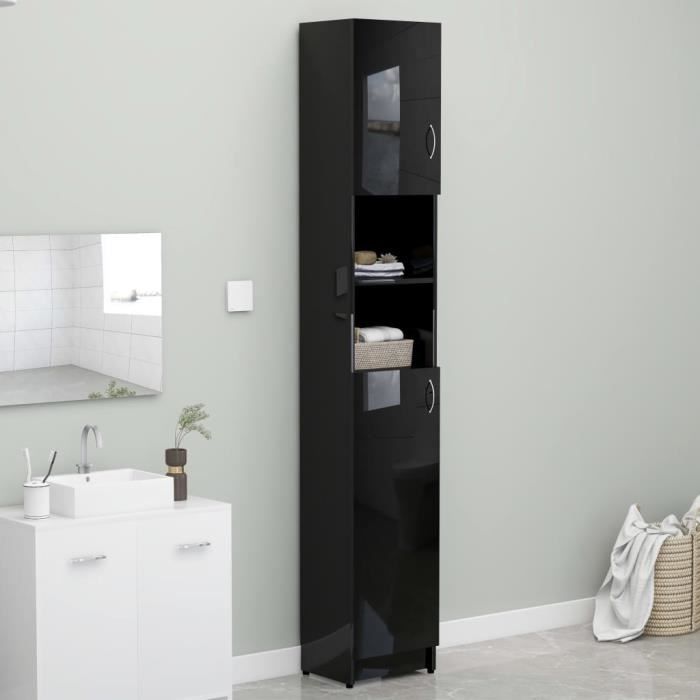 colonne salle de bain armoire de salle de bain armoire de toilette noir brillant 32x25 5x190 cm agglomere cdiscount maison