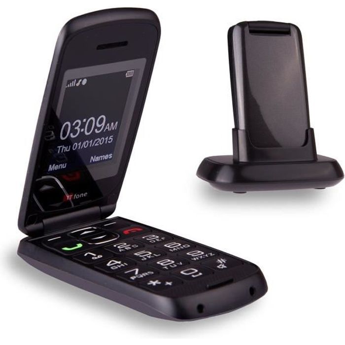 TTfone Star- Téléphone Mobile à Clapet et à Grosses Touches Facile à Utiliser Sans Carte SIM (Gris)