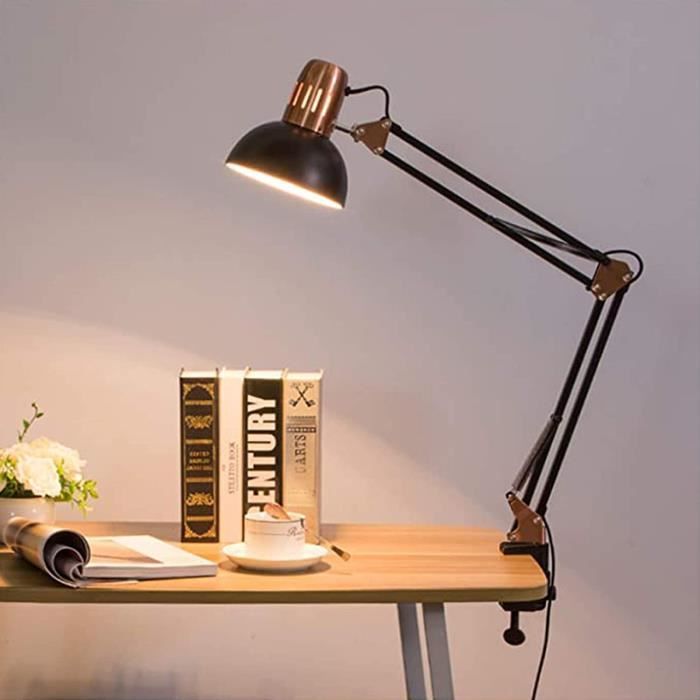 Lampe de Bureau Design rétro avec Pince Bras pivotant en métal E27