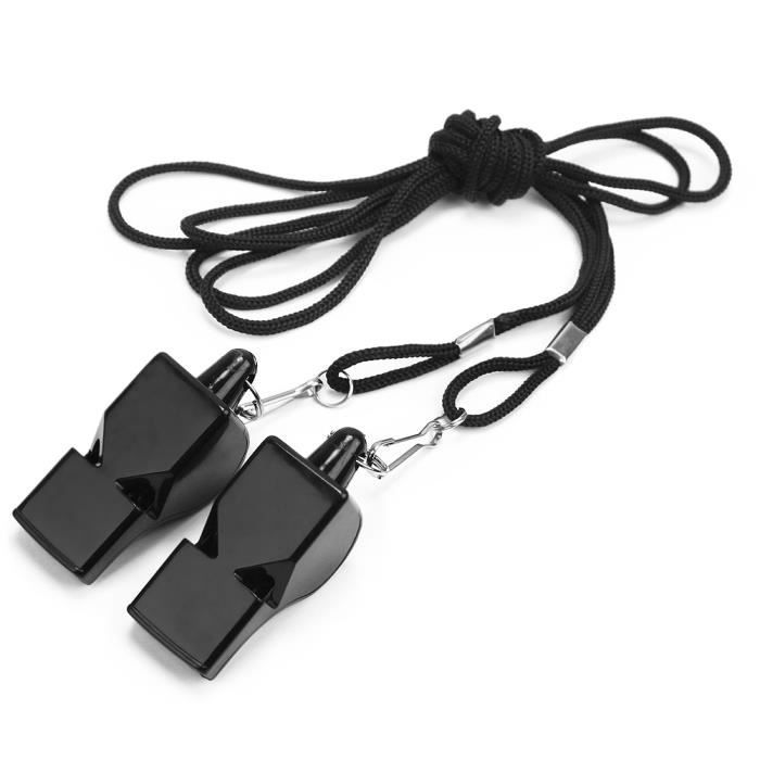 YUEMING Lot De 5 Sifflets De Sport En Plastique Avec Cordon, Sifflet Noir Puissant Et Net, Idéal Pour Les Entraîneurs, Les Arbitres Et Les Officiels