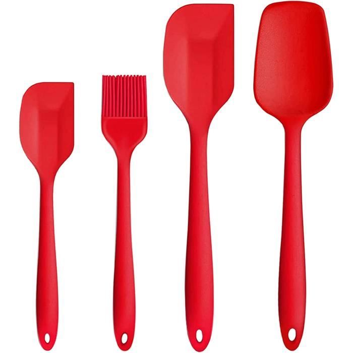 fouet rouge Spatule Lot de 4 spatules en silicone de grande qualité résistant à la chaleur pince Spatules de cuisine en silicone de qualité supérieure cuillère 