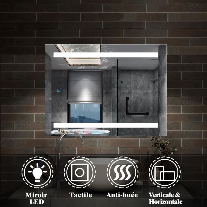 Miroir LED De Salle De Bain Alasta Avec Interrupteur Tactile - Moderne, Rectangulaire, Fixation Murale