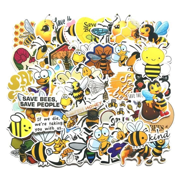 Stickers muraux de Pâques,50 pc petite abeille bagages téléphone portable tablette voiture personnalité Graffiti autocollants 