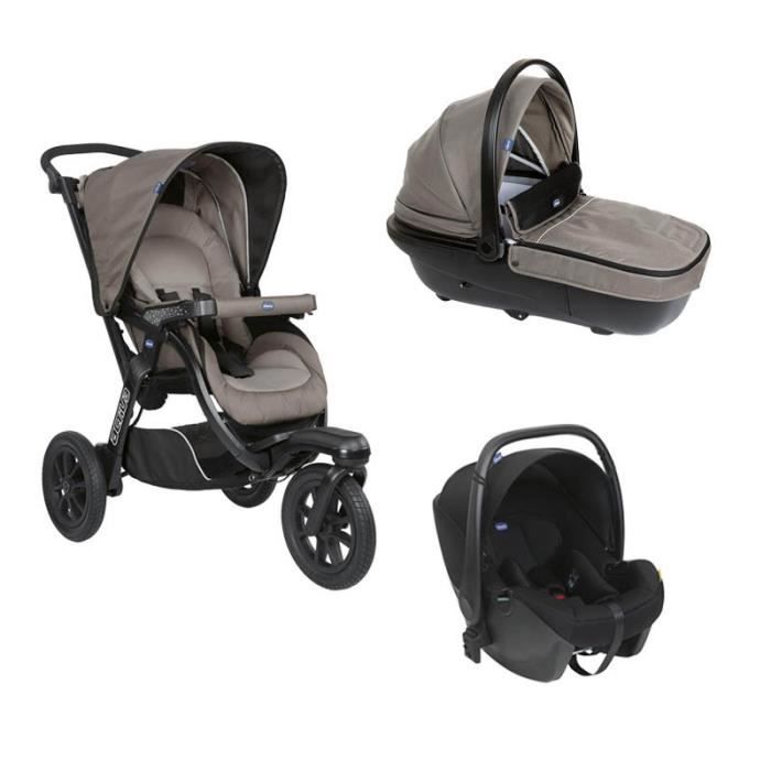 CHICCO - Poussette Trio Activ3 + Nacelle activ3 Dark Beige + Siège -auto KORY I-size