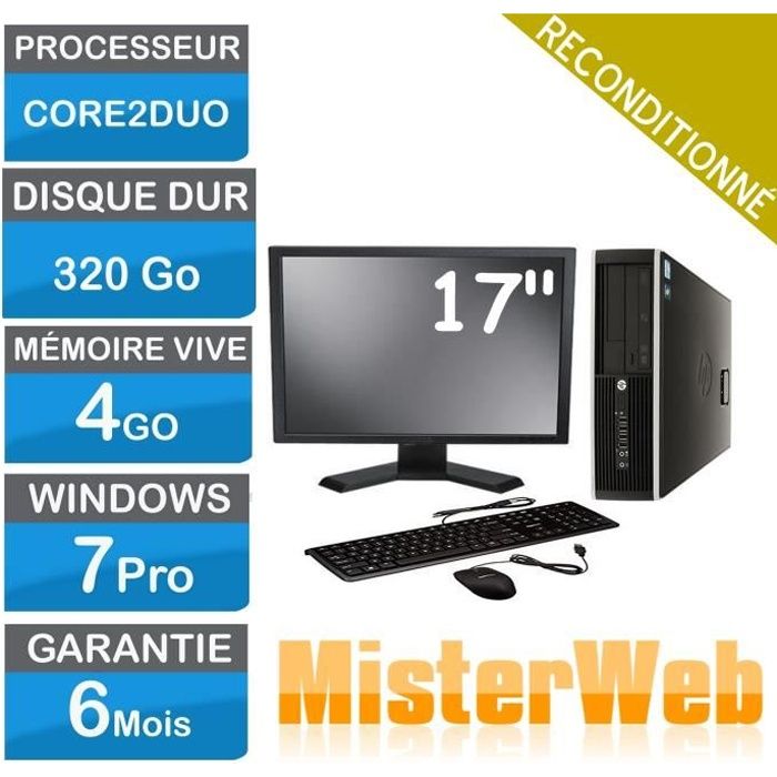 Ordinateur de Bureau complet core2duo 320 Go HDD 4 Go Ram Win7 écran 17 EN VRAC selon modèle disponible. DELL HP LENOVO En tour . - Dell