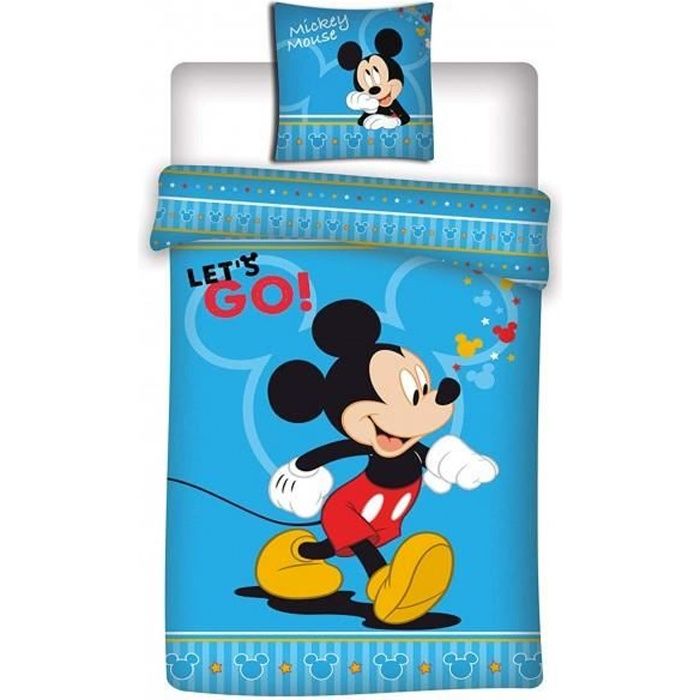 Disney Mickey - Housse de Couette - 1-personne - 140x200 cm + 1 taie d' oreiller 63x63 cm - Bleu - Cdiscount Maison