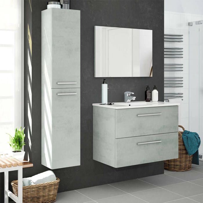 Dmora - Meuble colonne Alexandrie 30x25h150 cm ciment Panneau effet bois et PVC