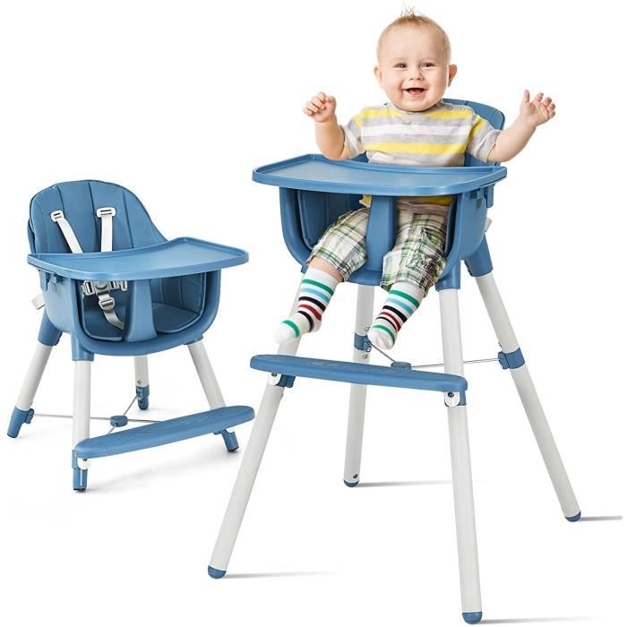 Chaise Haute Bébé 6-36 Mois Pliable – Hauteur & Dossier Réglables, Double Plateau, 4 Roues Avec Freins, Repose-pieds (Gris)