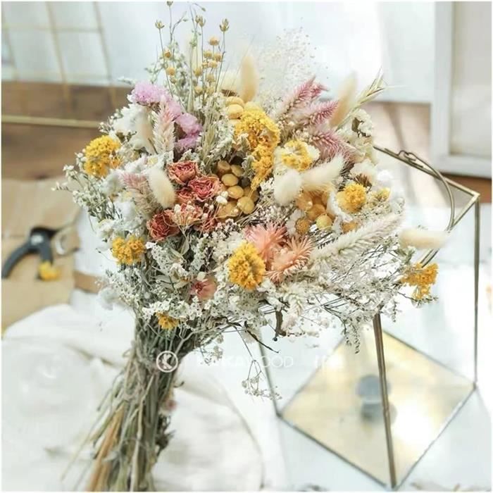 Mini Bouquets De Fleurs Séchées Gypsophile - Lot De 10 - Vert Naturel - Pour DIY, Déco Mariage, Cadeau - 1
