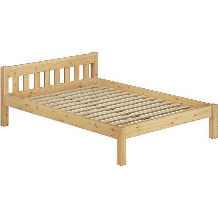 Lit simple style contemporain pin massif naturel 120x200 y compris sommier à lattes 60.38-12 Lit simple style contemporain pin massif naturel 120x200 y compris sommier à lattes 60.38-12