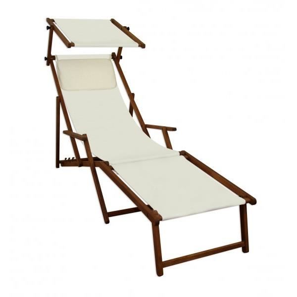 chaise longue de jardin blanche pliante avec repose-pieds, pare-soleil, oreiller 10-303fskh